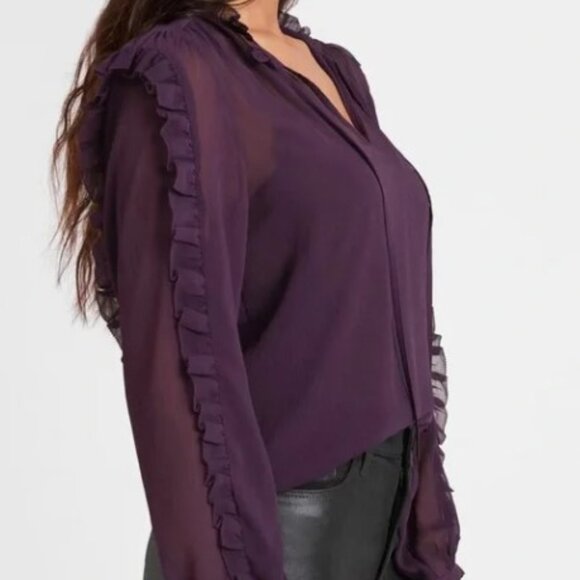 Banana Republic Eggplant Ruffle Blouse w/Cami - Size XS - Picture 1 of 9
